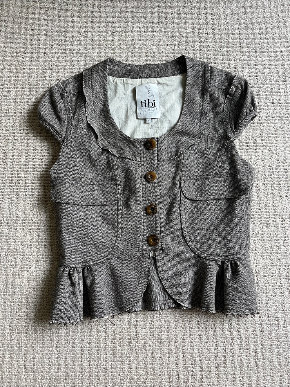 Tibi New York Herringbone Wool Peplum Vest